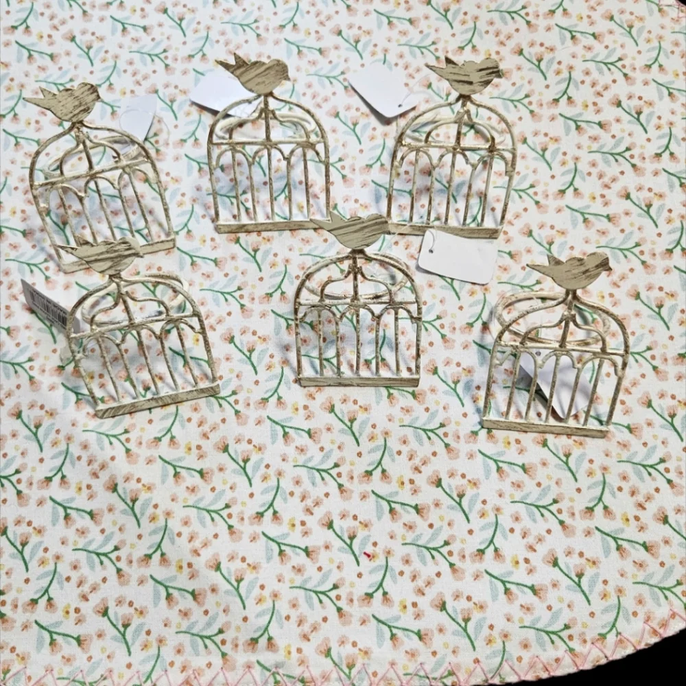 DII 6 Pink Gingham Buffalo Napkins 6 Metal Napkin Rings NWOT